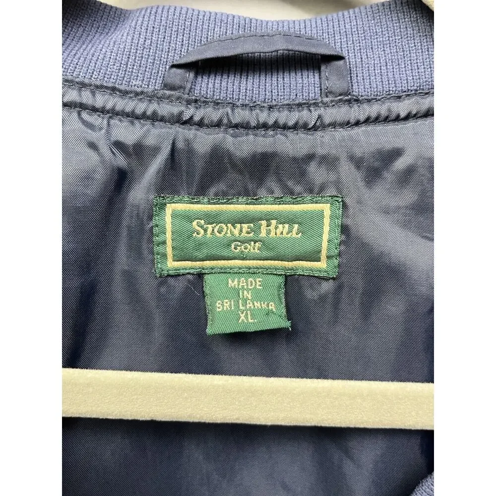 Stone Hill Golf Jacket‎ Men's XL Pullover Windbreaker V-Neck Navy Blue Solid